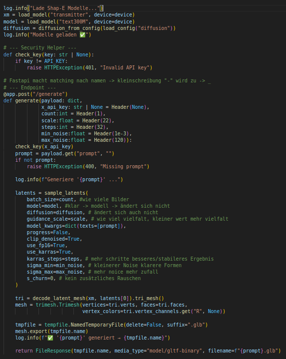 Text-to-3D server and generation pipeline screenshot.